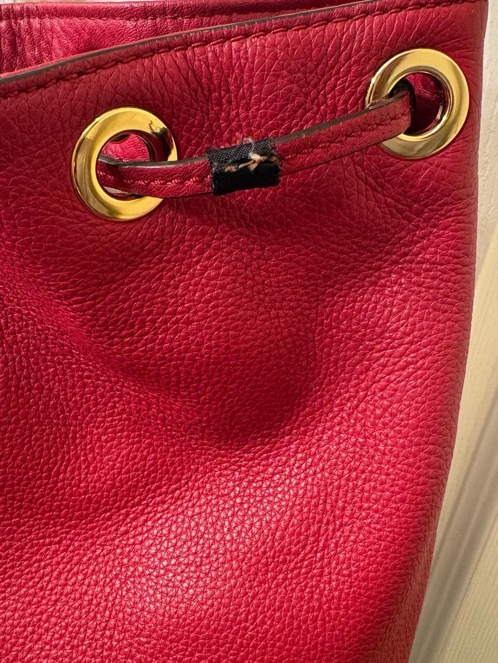 Michael Kors Red and Black Leather Drawstring Shoulder Bag